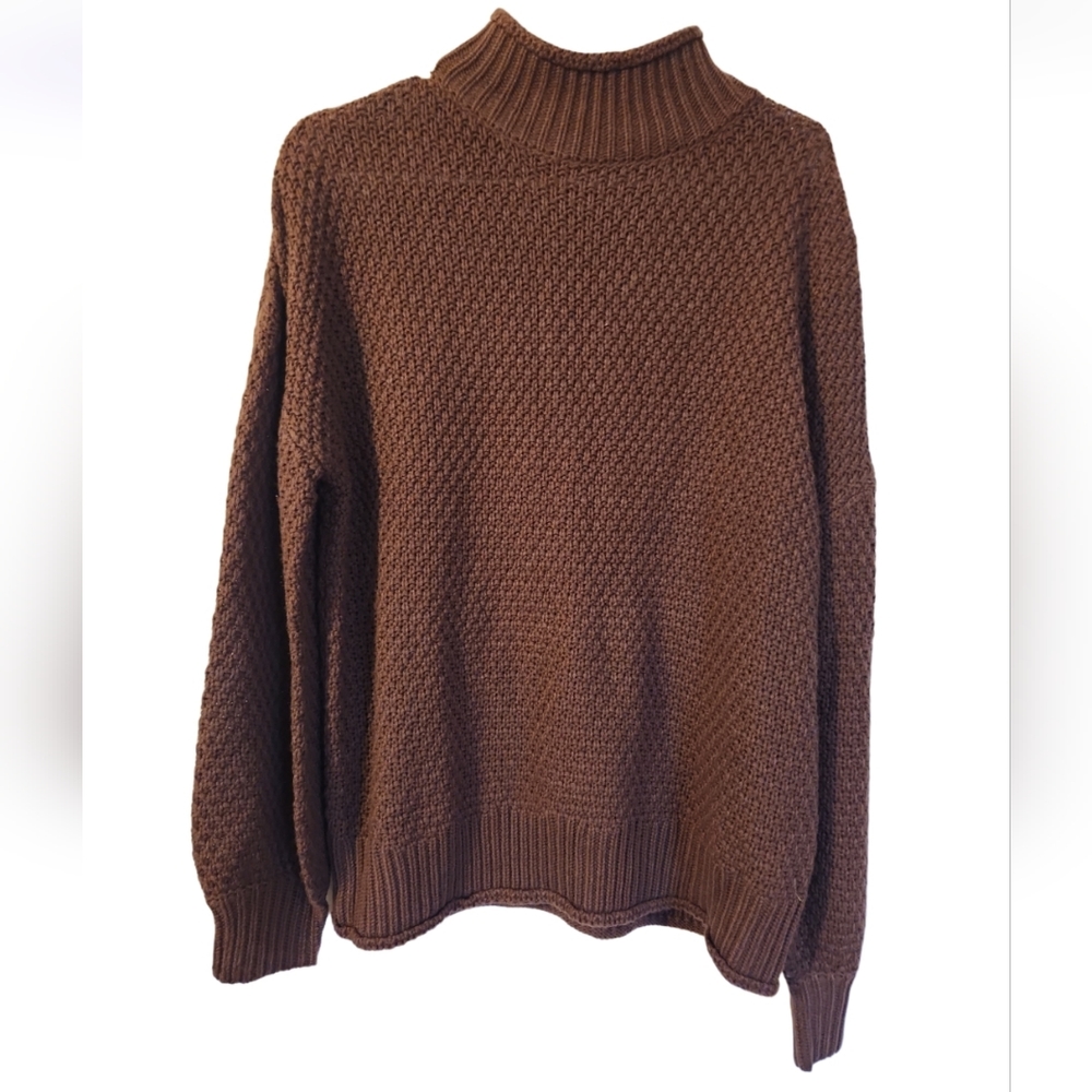 NWOT Chocolate Brown Knitted Cowl Neck Sweater Size XL Loose Oversized S…